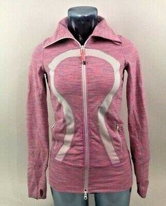 Lululemon Womens Activewear Track Jacket Pink White Striped Full Zip Running  4